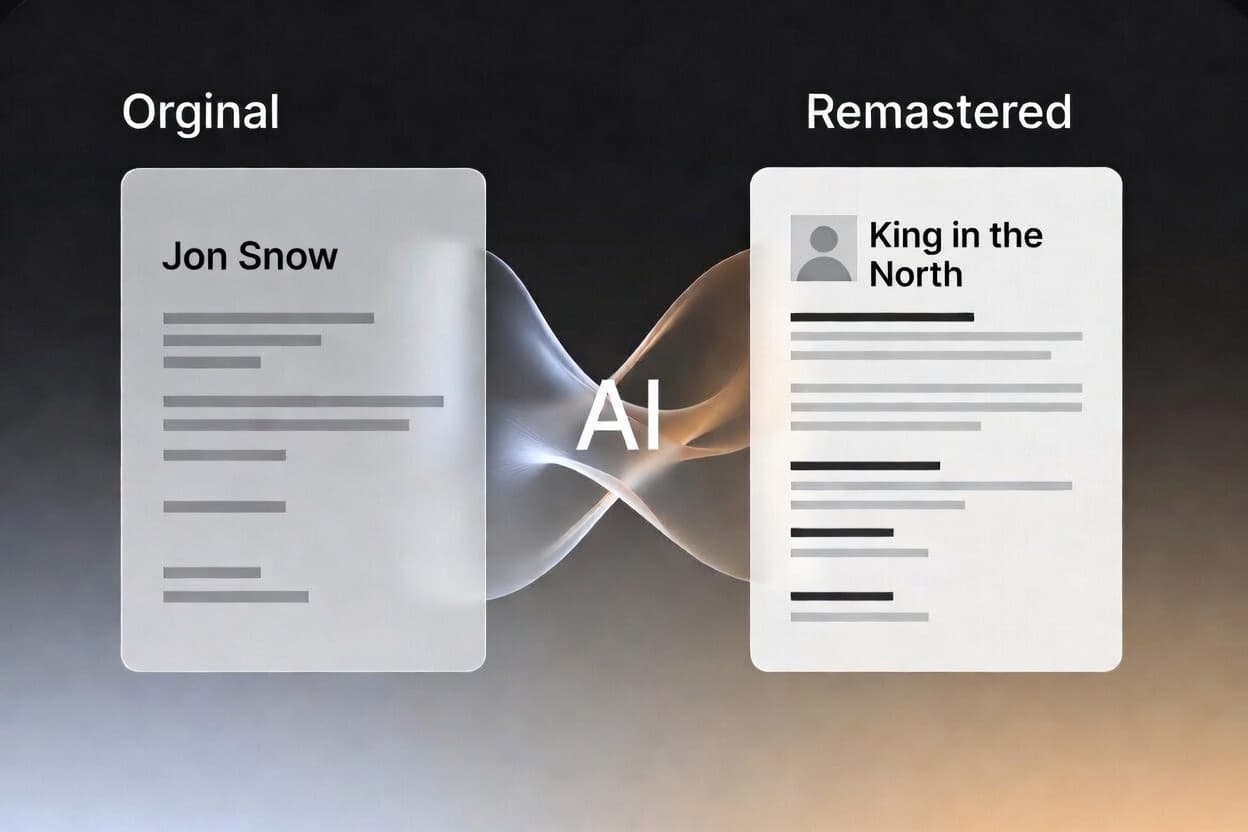 CV Tailor interface preview showing AI rewrite suggestions and keyword optimization guidance.